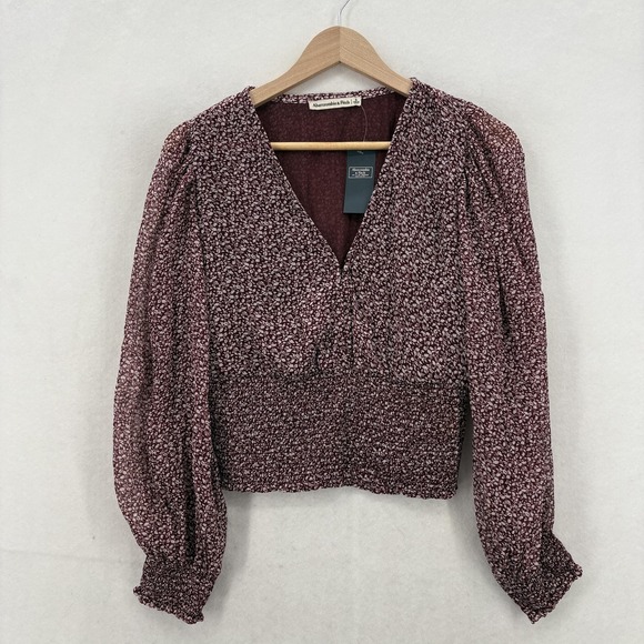 Abercrombie & Fitch Tops - Abercrombie & Fitch Blouse Womens Small Red Floral Smocked Waist Babydoll Y2K
